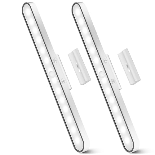 Under Cabinet Kitchen Lights, 6000K Dimmable Wireless Motion Sensor Wall Lights, USB-C 2500mAh Rechargeable Battery Operated LED Lights Indoor for Kitchen, Cupboard, Wardrobe, Stair and Mirror, 2 Pack