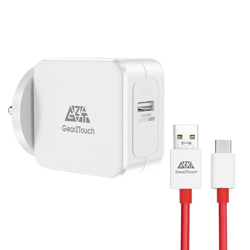 Image of 100W SuperVOOC Fast Intelligent Performer Charger with Red CableCompatible with Motorola,Vivo,IQo,Oppo,Mi,OnePlus(12 /12R /11 /11R /10 /10R,NordCE3,2T5G,CE2Lite,Nord),Xiaomi-White