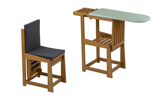 Tabla de planchar – Silla SINFONIA, mesa de planchar convertible con encimera de 81 x 35 cm y soporte para plancha, asiento 40 x 35 cm, cojín con respaldo, color cereza