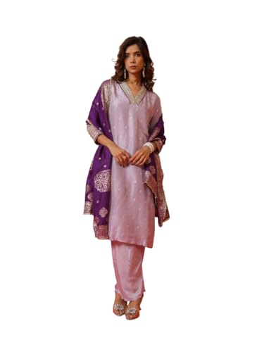 Image of Kaari Women's Embroidered Kurta Set with Dupatta - Festive Kurta Set for Women Polyester