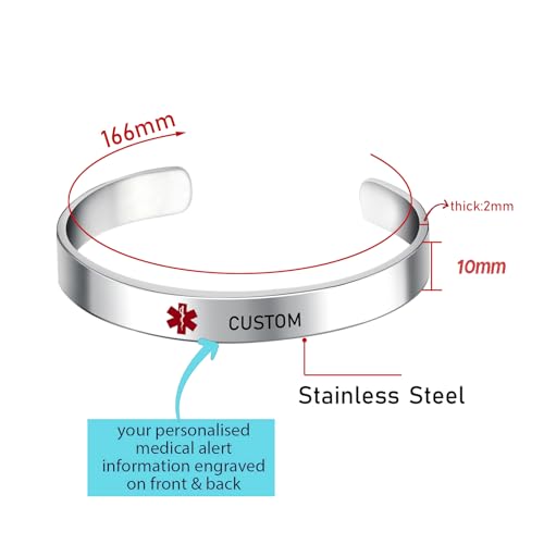 Custom Medical Alert Bracelets for Men & Women Customizable Free Engraving Stainless Steel Emergency Personalized Medical ID Wristband Bangle4