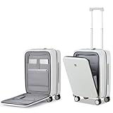 Hanke Grace Carry On Luggage with Wheels Airline Approved Hard Shell Suitcases with Front Pocket，Top Opening Luggage with TSA Lock for Short Business Travel，Smoke White.