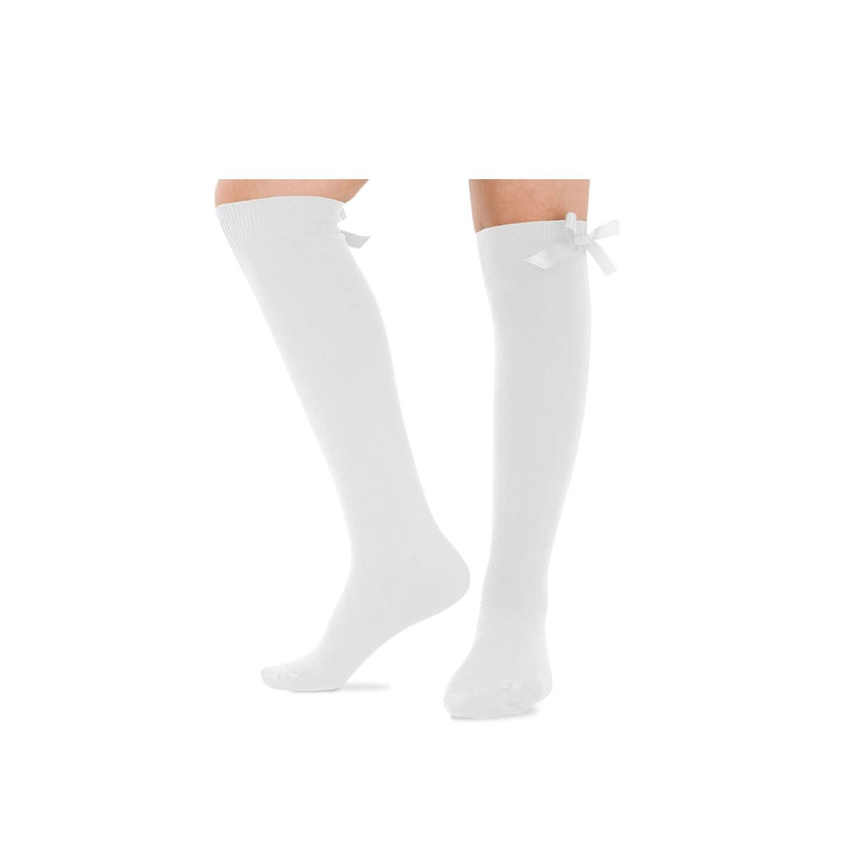 LE11 3 pares de calcetines altos hasta la rodilla para niñas, color blanco, gris, negro, azul marino, calcetines de escuela secundaria con cintas y lazos