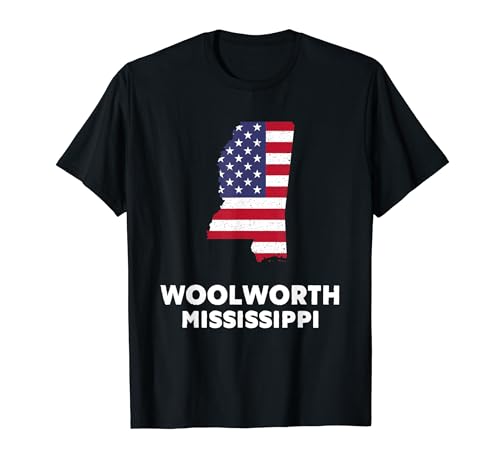Distressed Patriotic USA Flag Woolworth, Mississippi Women Men T-Shirt