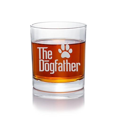 The Dogfather Dog Dad Dog Lover Round Rocks Glass - Dog Dad Gift, Dog Dad Glass, Pet Gift, Pet Lover, Dog Lovers