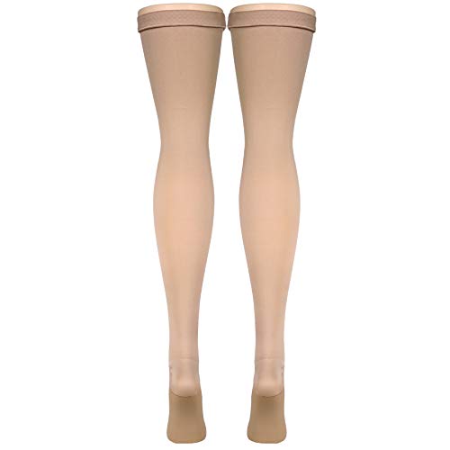 Image of Truform Surgical Stockings, 18 mmHg Compression for Men and Women, Thigh High Length, Closed Toe, Beige, Medium