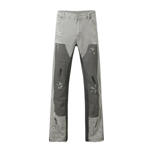 Mens Stacked Flared Jeans Y2k Distressed Streetwear Loose Fit Denim Pants Hip Hop Patch Jean4