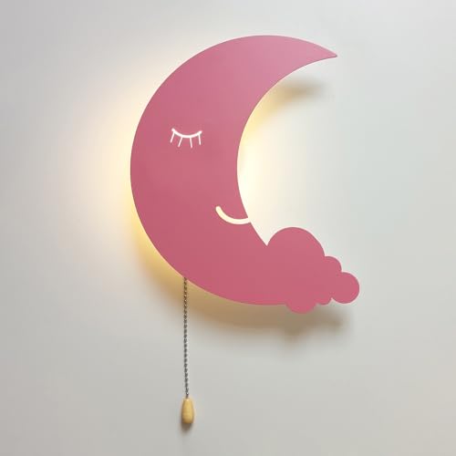 Veilleuse de lune de dessin animé rose sans fil pour chambre fille