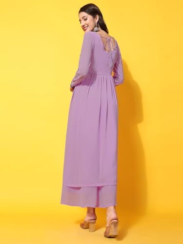 Image of PH POSHAKHUB Women A-Line Nyra Cut Kurta with Sharara in Georgette with Aari Work