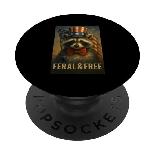 Mapache Salvaje y Libre en Sombrero patriótico Divertido 4 de Julio PopSockets PopGrip Adhesivo