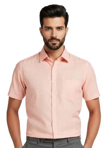 Image of Amazon Brand - INKAST Men's Cotton Solid Plain Half Sleeve Shirt | Plain Regular Fit Casual Shirt for Mens