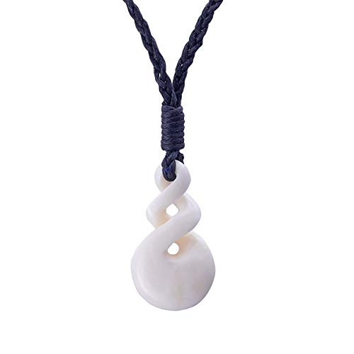 81Stgeneration Simple Pikorua Hand Carved Bone Pendant - Maori Style Double Twist Hawaiian Necklace - Tribal Necklace For Women And Men - Bone Necklace - Adjustable Black Cord Necklace #TOP28