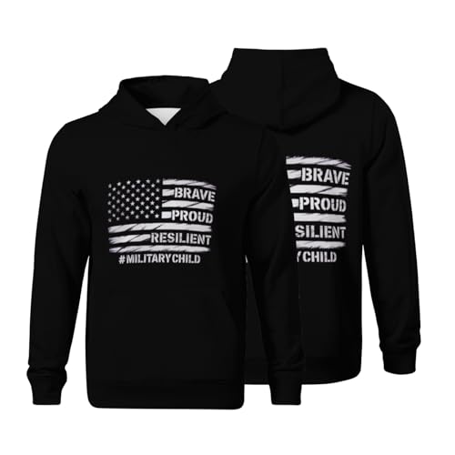 Kids Month of Military Purple Up for Military Kids Boys Girls Lightweight Kangaroo Pocket Hoodies