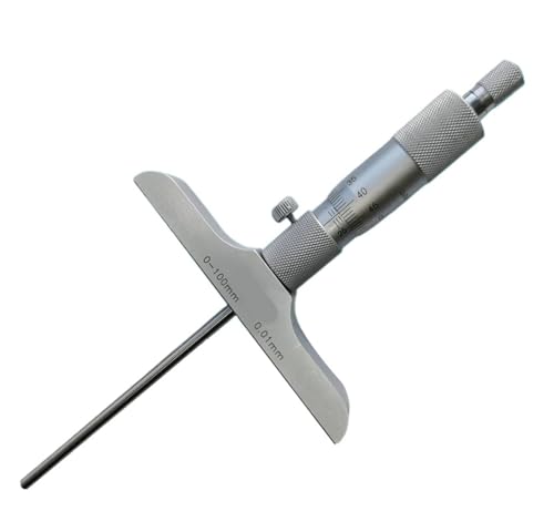 Depth Micrometer 0-25mm 0-50mm 0-100mm 0-200mm 0.01mm Flat End Industrial Stainless Steel Micrometer Ball End(Flat 0-50mm)