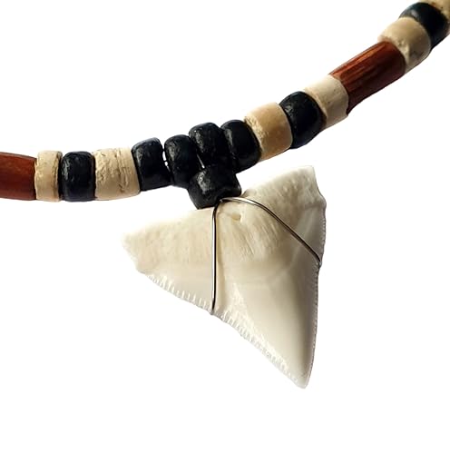 Generic Genuine Mako Shark Tooth Beads Surfer Necklace for Men Women a Handmade Boho Bohemian Jewelry GA390-N, Black & White2