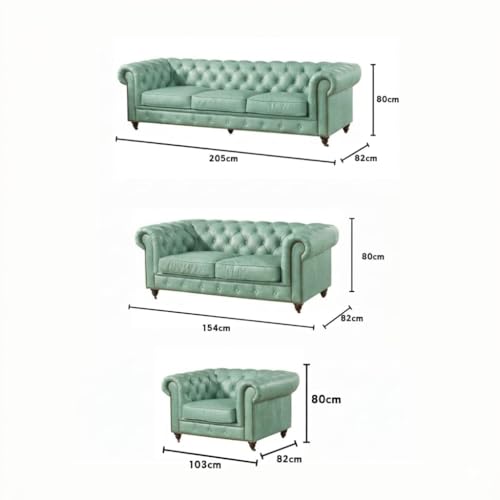 Image of Classic Leatherette Chester Sofa Set Button Tufted, Classic Style Sofa Set 3-Person Sofa for Living Room, Office, and Hallway Colour (Mint Green Leatherette, 3+2+1=6 Seater Sofa)