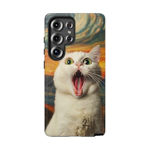 Coque chat blanc aux yeux verts pour Samsung S25 Ultra rigide et brillante qui sublime l'appareil