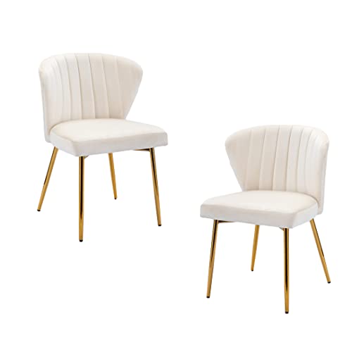 Zobido Set Of 2 Accent Chair Glam Velvet Dining Room Side Chair With Golden Metal Legs Tufted Back Accent Chair For Home Living Room/Bedroom/Beauty Room/Dining Room (White) #TOP28