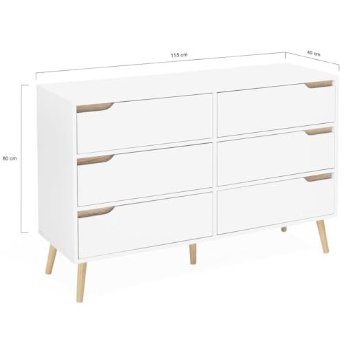 Miniatura 5 de Idmarket Helsinki - Cómoda 6 Cajones 115 Cm , Color Blanco