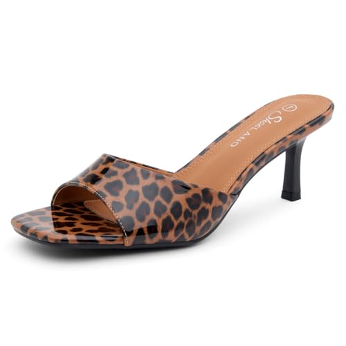 Image of Shoe Land Women's Low Heels Stiletto Heeled Slides, Open Toe One Band Slip-On Heeled Mules - Dressy Heeled Sandals for Prom, Party Wedding and Vacation