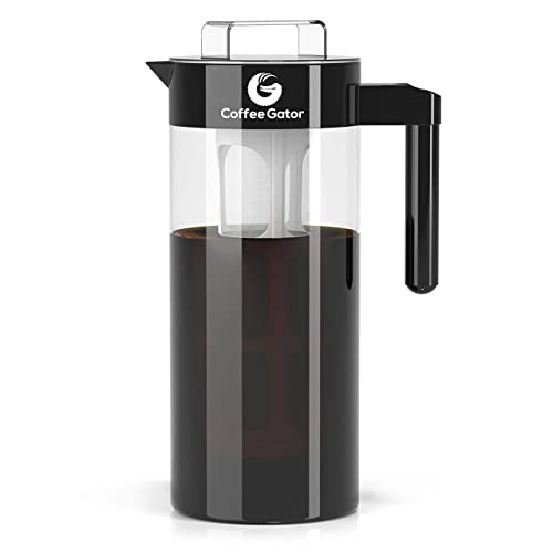 Coffee Gator Cold Brew Coffee Maker - 1.4L Iced Tea and Cold Brew Maker and Pitcher w/Glass Carafe, Filter, Funnel & Measuring Scoop - Grey