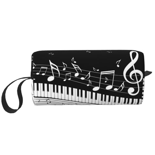Borsa per il trucco per la ricezione per cosmetici da viaggio da toilette per portatile Organizer Tasti del pianoforte con note musicali