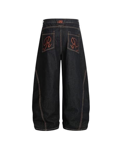 Unisex Vintage Deconstructed Wide Leg Barrel Jeans, 3D Embroidery Denim Pants for Streetwear2