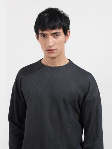Image of The Indian Garage Co Men Boxy Textured Full Sleeves Crew Neck T-Shirt