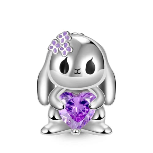 Image of GNOCE Embraces Heart Gemstone Bead Charms 925 Sterling Silver Rabbit Horse Triceratops Snake Monkey Cat Platypus Sloth Bear Pig Yak Ghost Matryoshka Doll Jewelry Gift for Women