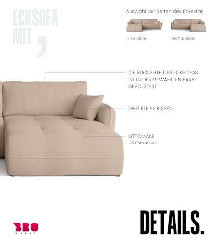 BROMARKT Ecksofa mit Schlaffunktion Couch mit Bettkasten Wohnzimmer Möbel Freistehend Wellenfedern Schlafsofa Sofa Boucle Wohnlandschaft L Form 3 Sitzer 263x150x85 cm Milchkafee – Bild 8