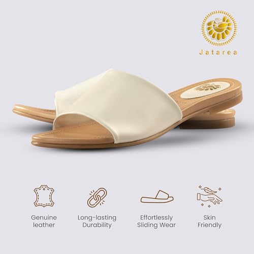 Image of JATAREA Women's Slip-On Flat Sandals with Round Open Toe | Dressy Summer Slides for Women