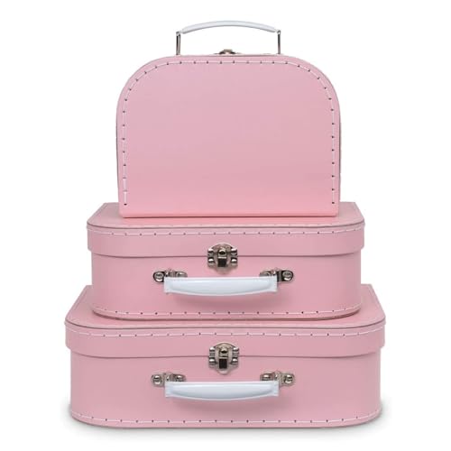 Jewelkeeper - Maletas Decorativas de cartón, Juego de 3 - Baúl para Juguetes para cumpleaños, Bodas, Navidad, guarderías, decoración de Oficina, vitrinas y Fotos - Diseño Rosa de bebé Suave
