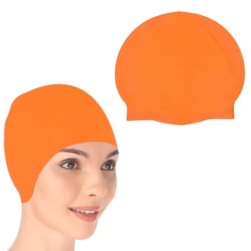 Image of GLAN Silicone Swimming Cap for Kids and Adults Waterproof Swimming Pool Cap for Women and Men (Orange)