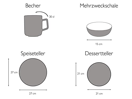 CreaTable, 20310, Serie MANDALA, 16-teiliges Geschirrset, Kombiservice aus Steinzeug, spülmaschinen- und mikrowellengeeignet, Qualitätsproduktion