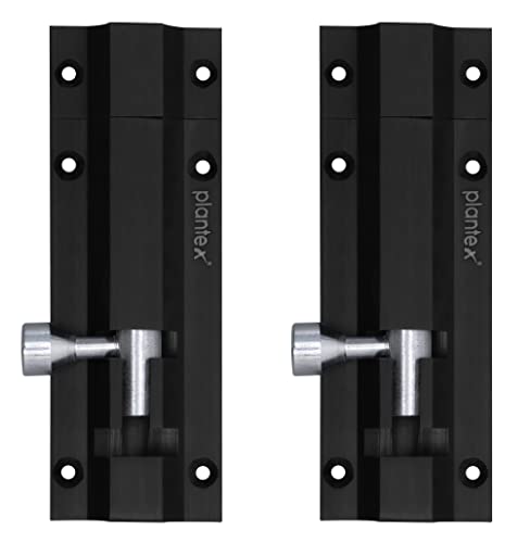 Image of Plantex Stainless Steel Tower Bolt /Tower Bolt for Home,Offices Doors and Windows /Tower Bolt for Main Door /Door Latch /Kundi /Chitakini /Door Latch for Windows - Pack of 2 (Black Finish, 4 inch)