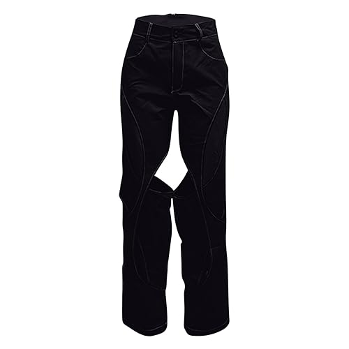 Uillui Baggy Cargo Pants for Women Trendy Patchwork Cutout Trousers High Waisted Straight Leg Pants Dressy Casual Work Pants4