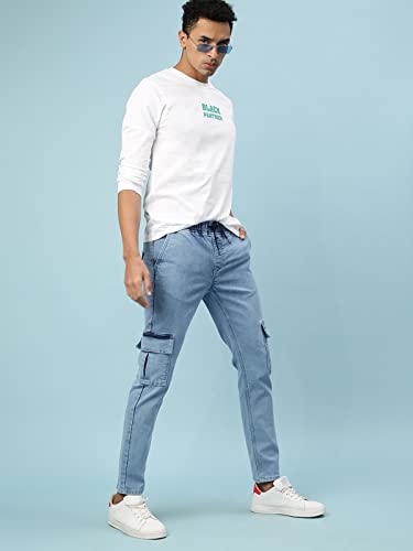 Image of Veirdo Pure Cotton Slim Fit Full Length Mid Rise Jeans for Men
