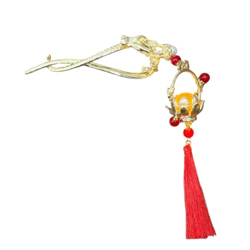 Image of 1pcs of Chinese Hair Sticks for Buns, Pearl Flower Vintage Metal Hair Chopsticks for Women and Girls Dangle Tassel Pendant Hair Accessories Hanfu Handmade Decor Hairpin (RED BANANA 2)