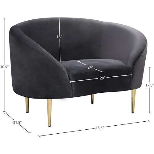 Image of Rosewood Luxury Curved Sofa in Premium Velvet-Fabric | Solid Wood Structure | High Density Foam | Sturdy Golden Legs | Comfortable & Stylish Couch for Modern Living Room (Grey, 1 Seater)