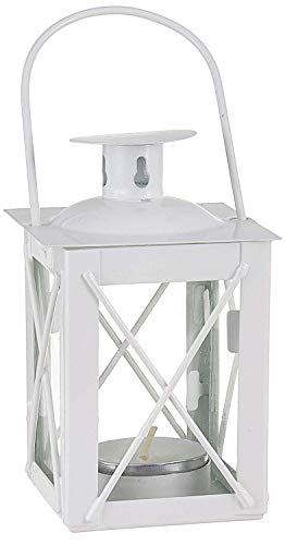 Kate Aspen Rustic Luminous Vintage Tea Light Candle Holders Metal Mini Lantern, Bundle, White, 12 Mini-Lanterns