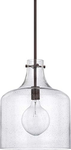HomePlace Lighting 325712BZ Crawford Urban/Industrial Clear Seeded Glass Jar Pendant Light, 1-Light 100 Watt, 15" H x 12" W, Bronze