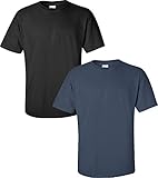 Gildan Camiseta preencogida de doble aguja sin costuras para hombre, negro, (Black/Dusk), XX-Large