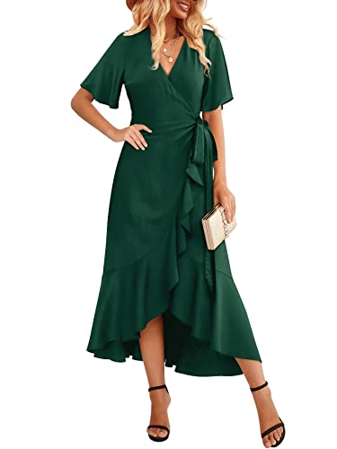 Beluring Damen Kleid Sommer V Ausschnitt Kurzarm Party Wickel Kleid...