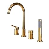 4Pcs Brass Bathroom Bathtub Faucet Set with Handheld Tub Mixer Tap Cold Hot Water Single Lever Control Deck Mounted Design for Kitchen And Bathrooms