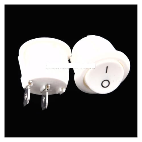 KOKYLEZN 10PCS 23mm Diameter Big Round Rocker Switches KCD1-105 White 2 Pin ON-Off Rocker Switch 10A/125V 6A/250V