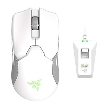 Razer Mouse para jogos sem fio leve Viper Ultimate e base de carregamento RGB: Tecnologia sem fio Hyperspeed - Sensor óptico DPI 20K - Leve 74 g - Bateria de 70 horas - Branco mercúrio