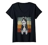 donna retro amante dei cani animale domestico husky siberiano maglietta con collo a v