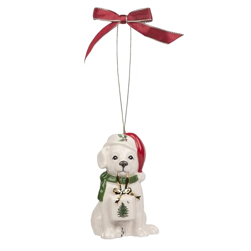 Spode Christmas Tree Dog Ornament, Festive Tree Decoration for Holiday Celebrations with Ribbon Bow for Hanging, Adorable Cute Puppy Seasonal Accent & Classic Home Holiday Décor
