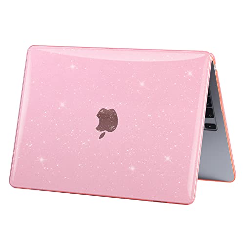 Image of EooCoo Case Compatible with MacBook Air 13 inch 2024-2022 Release M3 M2 A3113 A2681, Glitter Hard Shell&Keyboard Skin Cover&Screen Protector for Mac Air 13.6 inch Case, Sparkly Pink