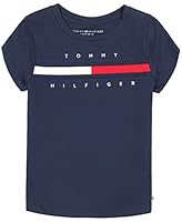 Tommy Hilfiger Girls' Short Sleeve T-Shirt with Flag Logo, Cotton Blend Tee with Tagless Interior, Navy Blazer, 8-10